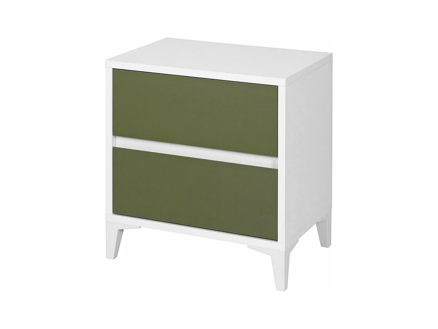 Chevet 2 tiroirs  panneaux de fibres blanc et vert KIMA