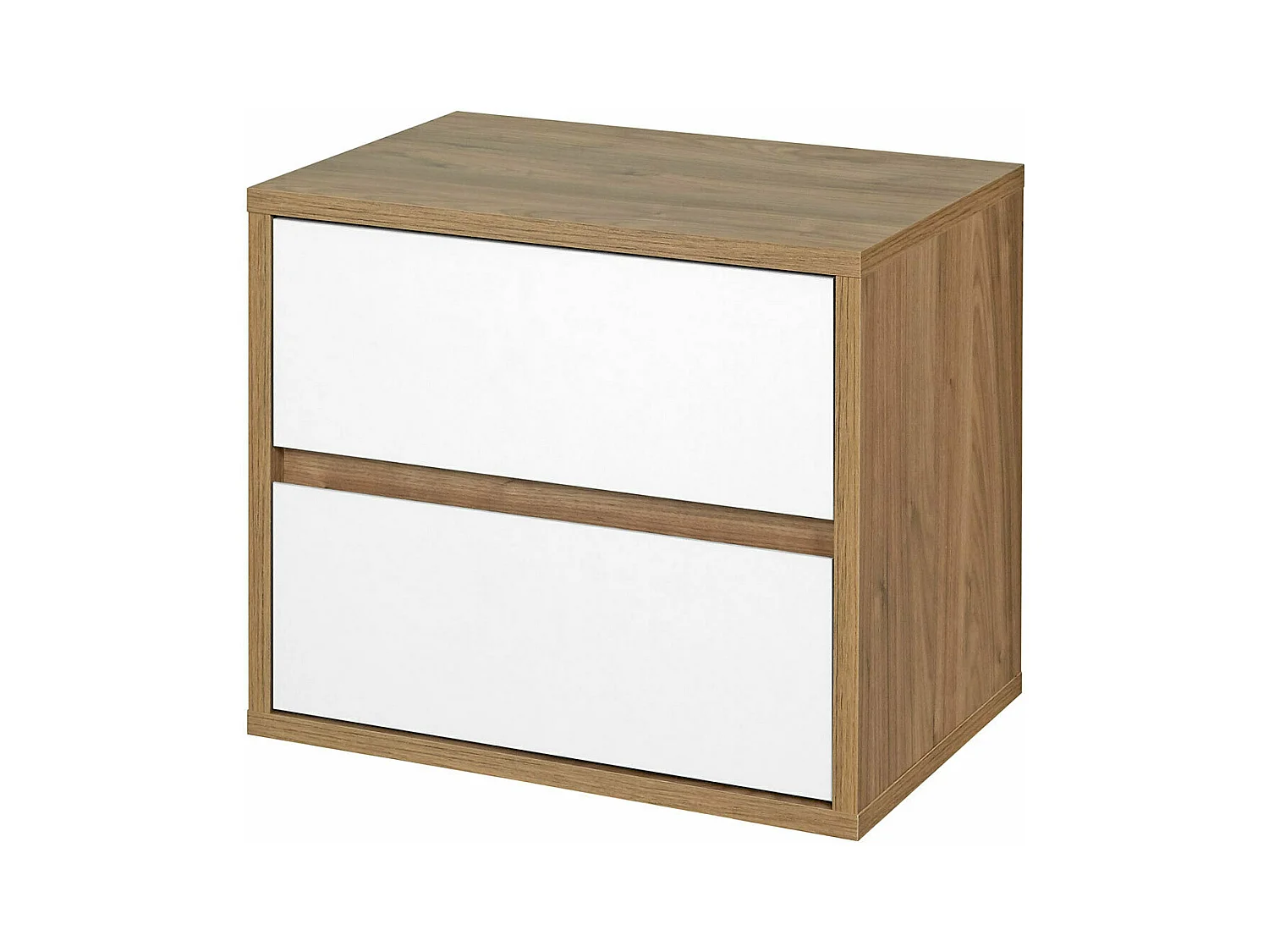 Chevet 2 tiroirs  panneaux de fibres noyer et blanc KIMA