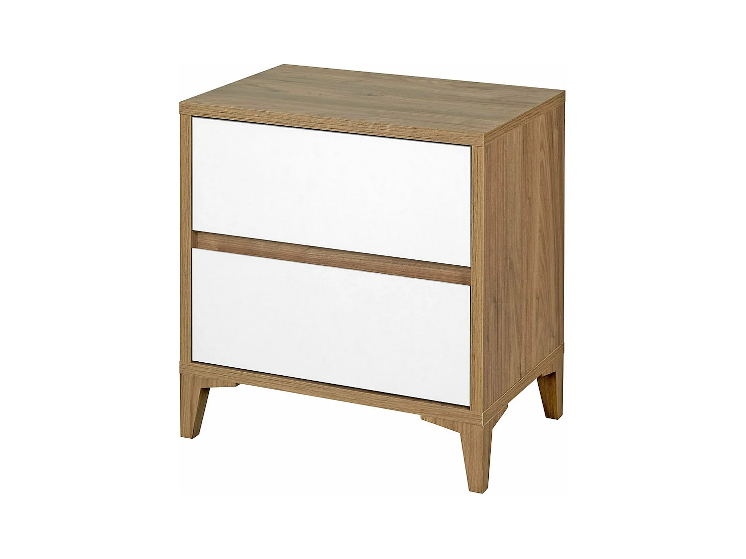 Chevet 2 tiroirs  panneaux de fibres noyer et blanc KIMA