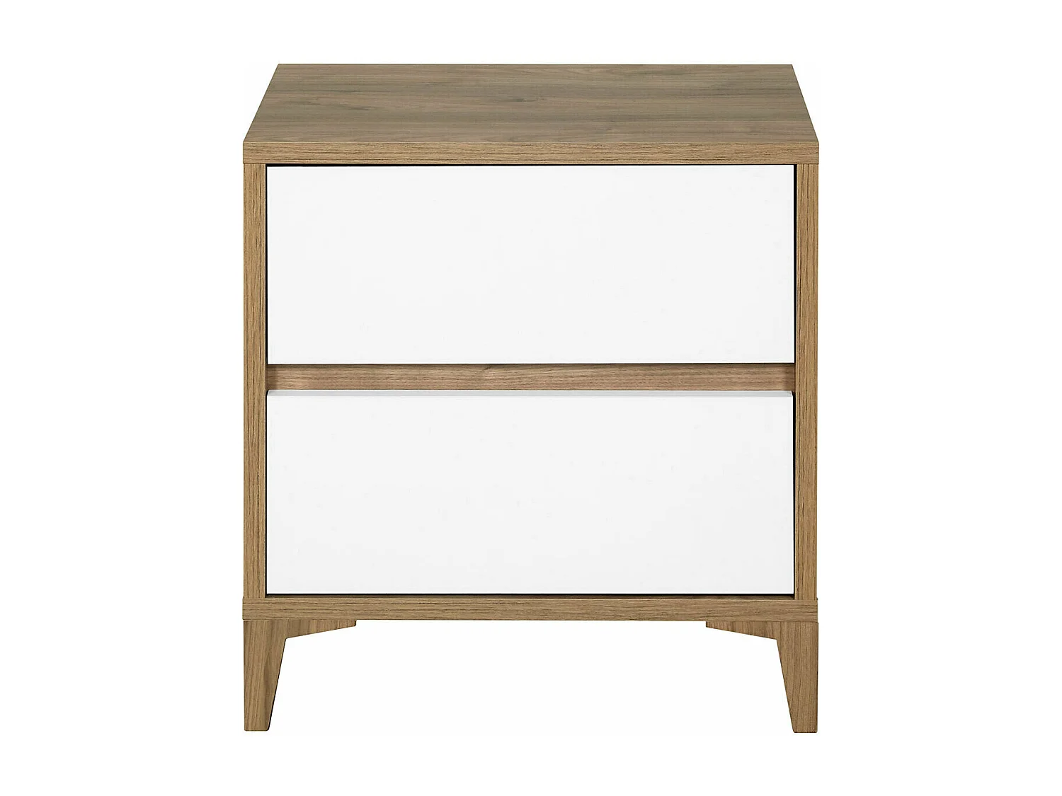 Chevet 2 tiroirs  panneaux de fibres noyer et blanc KIMA