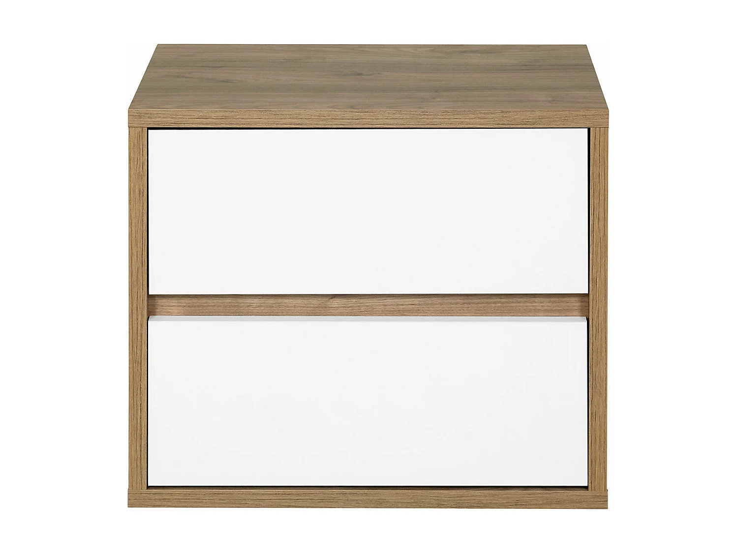 Chevet 2 tiroirs  panneaux de fibres noyer et blanc KIMA