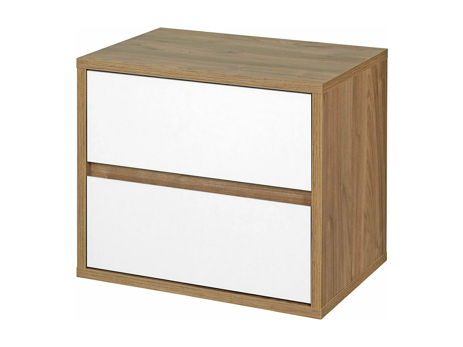 Chevet 2 tiroirs  panneaux de fibres noyer et blanc KIMA