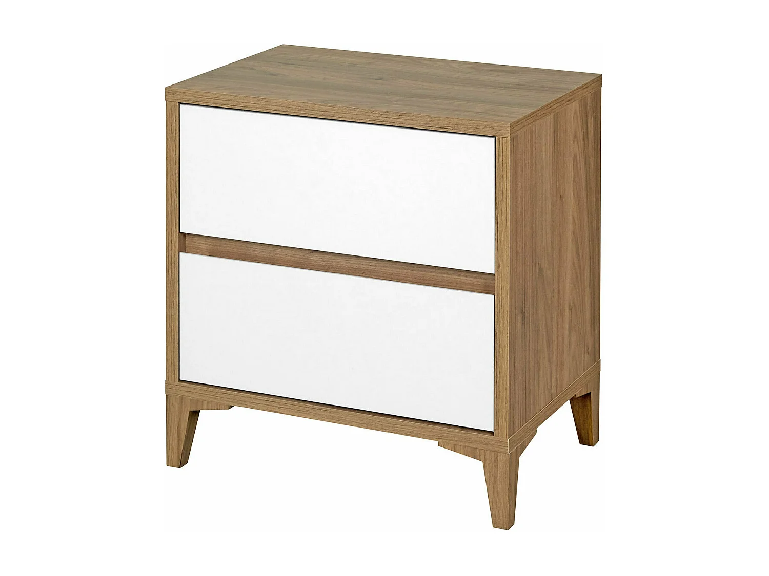 Chevet 2 tiroirs  panneaux de fibres noyer et blanc KIMA