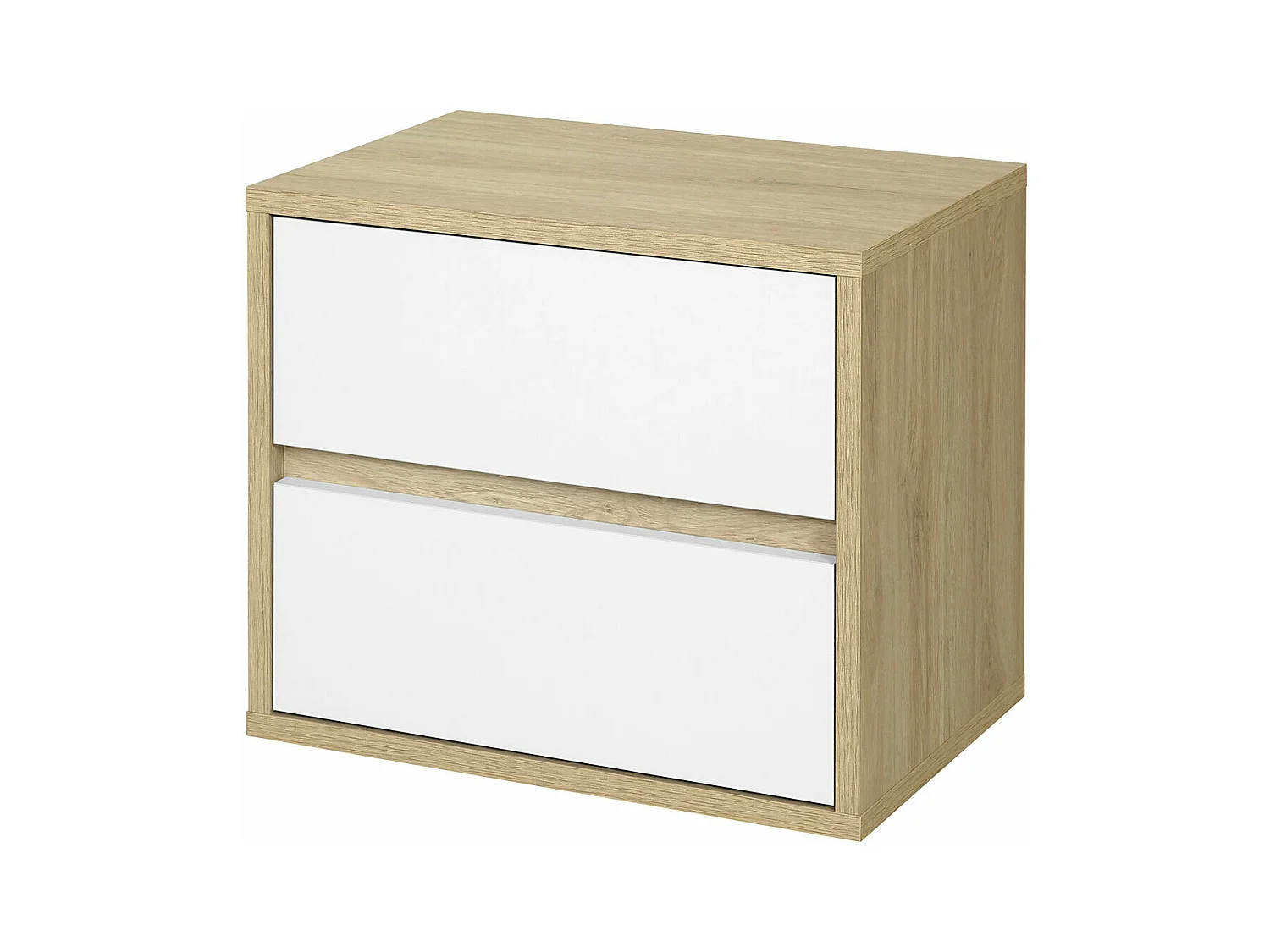 Chevet 2 tiroirs  panneaux de fibres chêne et blanc KIMA