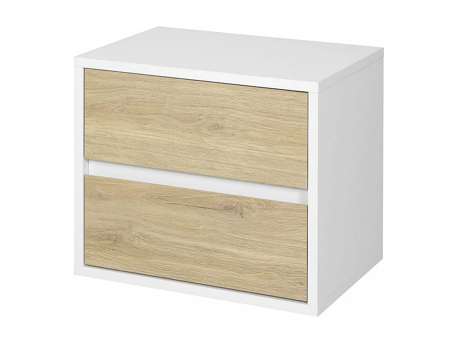 Chevet 2 tiroirs  panneaux de fibres blanc et chêne KIMA