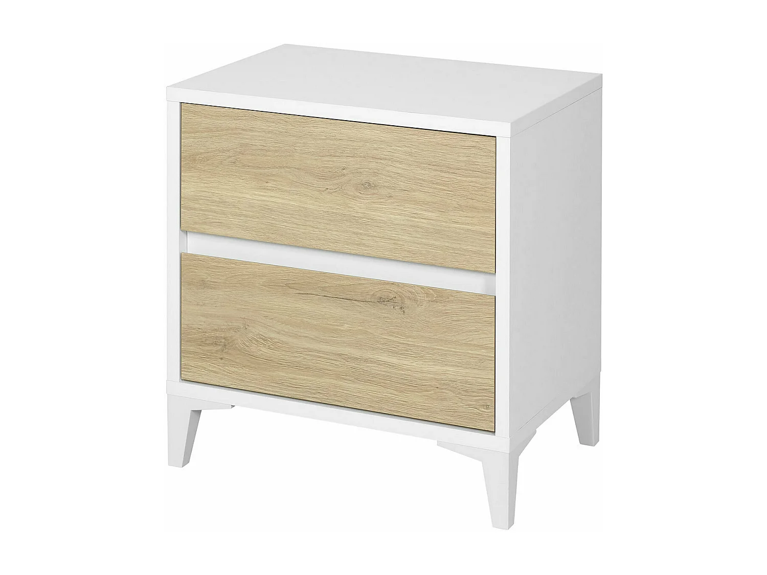 Chevet 2 tiroirs  panneaux de fibres blanc et chêne KIMA