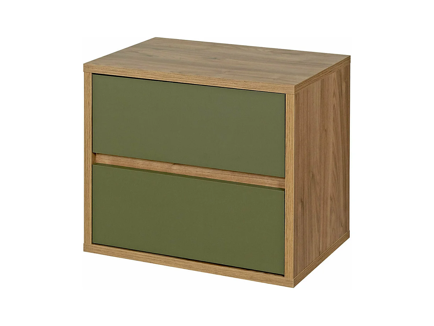 Chevet 2 tiroirs  panneaux de fibres noyer et vert KIMA