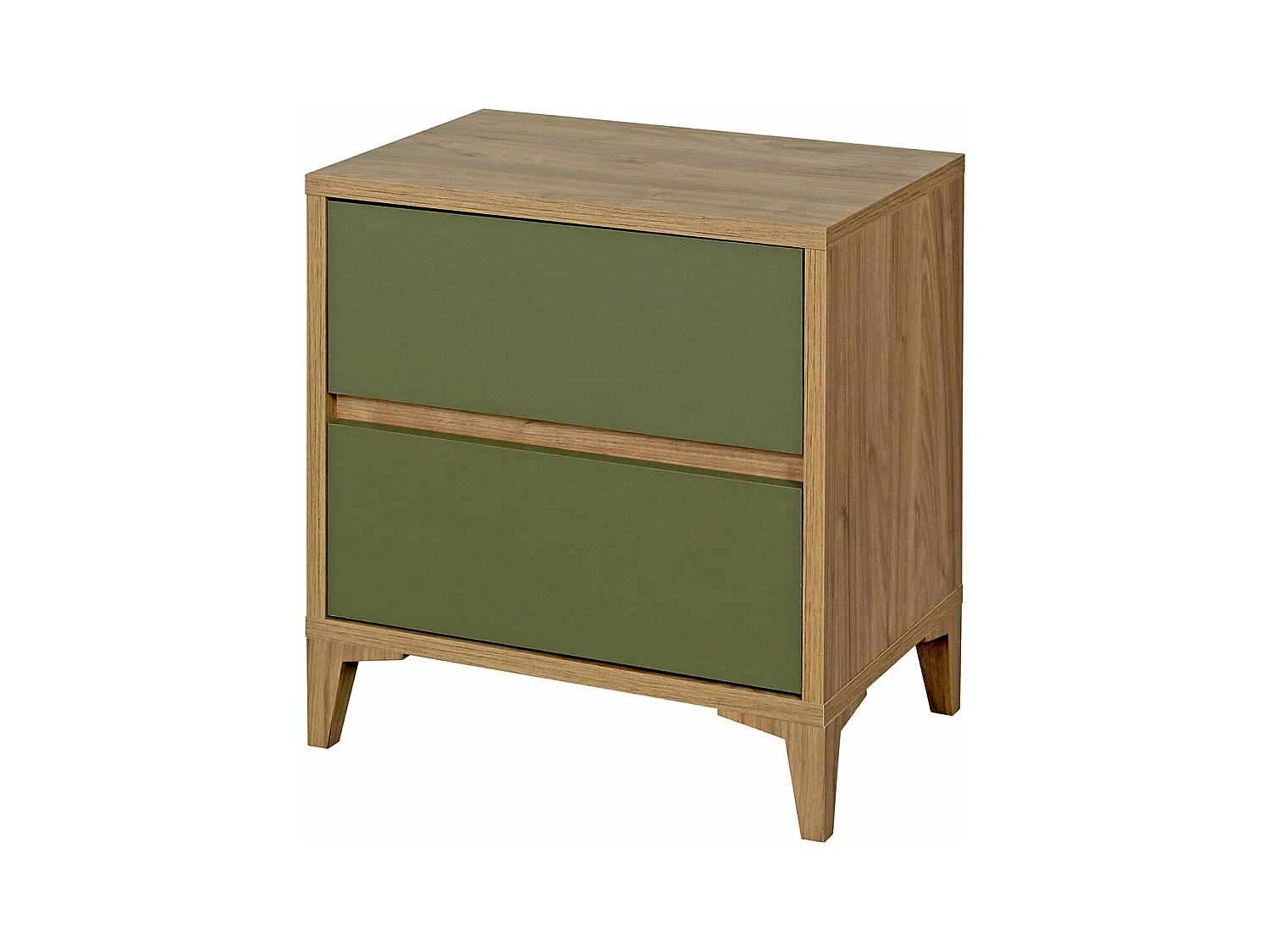 Chevet 2 tiroirs  panneaux de fibres noyer et vert KIMA