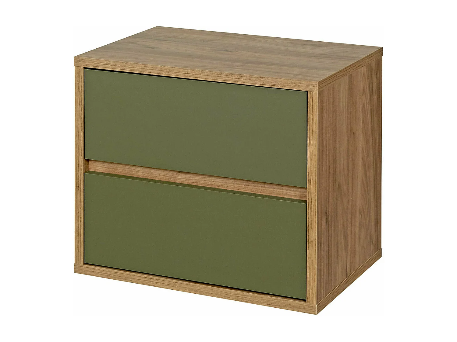 Chevet 2 tiroirs  panneaux de fibres noyer et vert KIMA