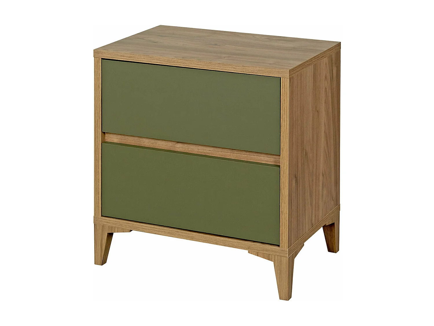 Chevet 2 tiroirs  panneaux de fibres noyer et vert KIMA