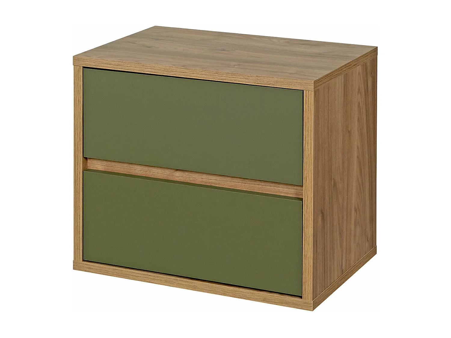 Chevet 2 tiroirs  panneaux de fibres noyer et vert KIMA