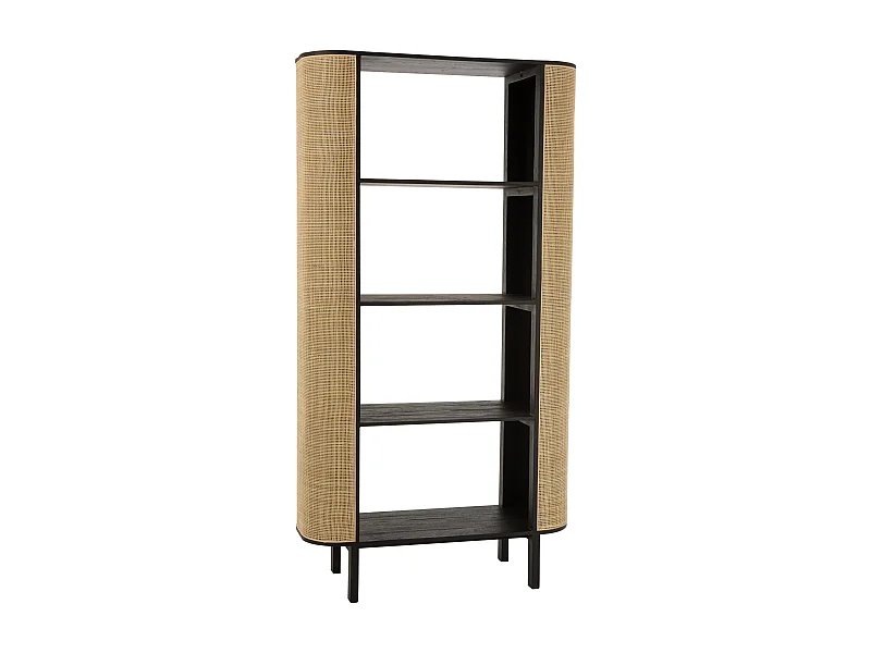 Étagère Design en Rotin "Molly" 190cm Noir & Beige