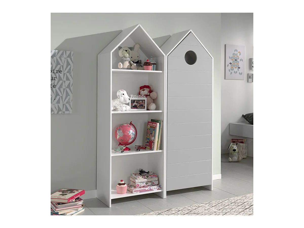 Pack - Étagère & Armoire 4 Niveaux "Casami" 171cm Blanc & Gris
