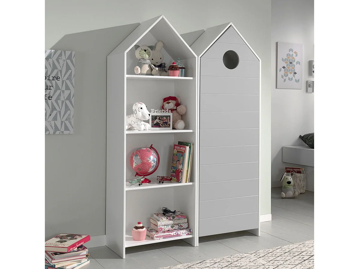 Pack - Étagère & Armoire 4 Niveaux "Casami" 171cm Blanc & Gris
