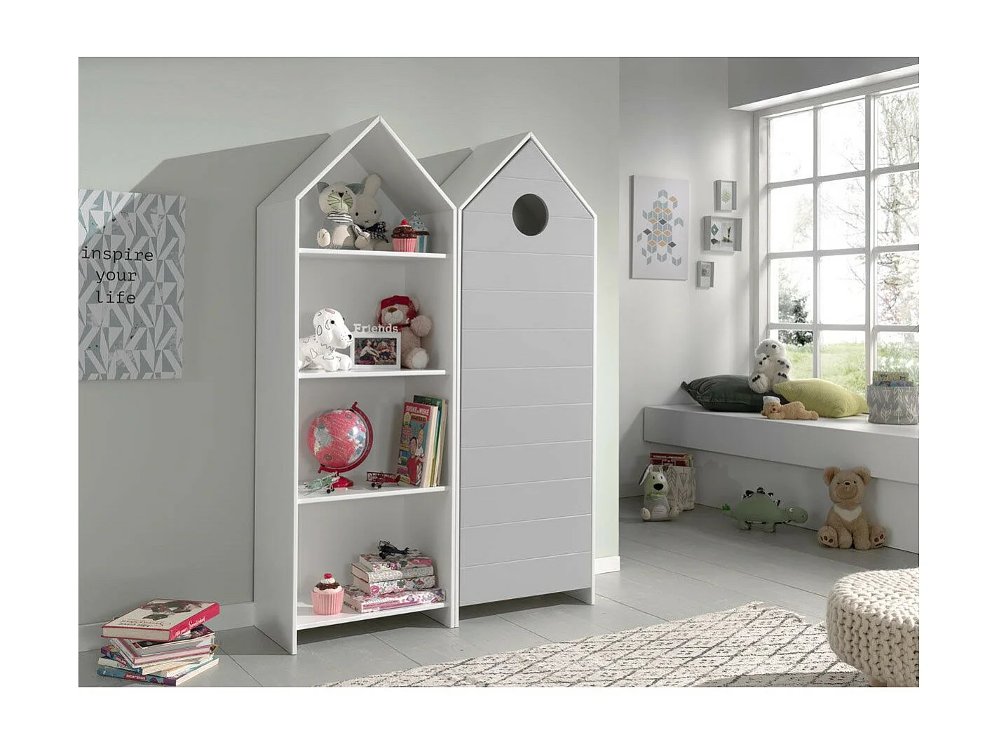 Pack - Étagère & Armoire 4 Niveaux "Casami" 171cm Blanc & Gris