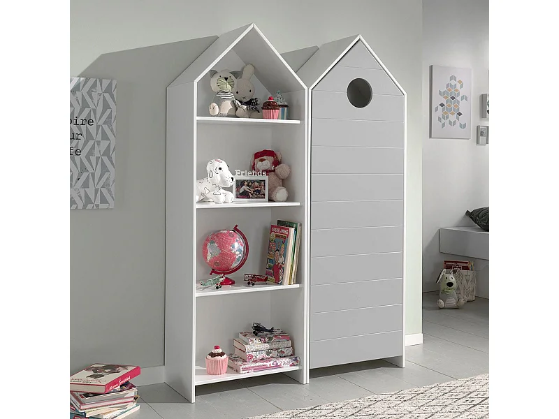Pack - Étagère & Armoire 4 Niveaux "Casami" 171cm Blanc & Gris