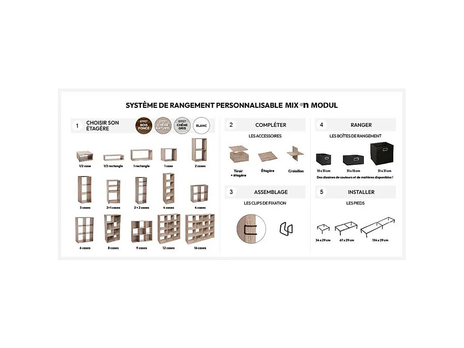 Pied pour Étagère "Mix N Modul" 34cm Noir