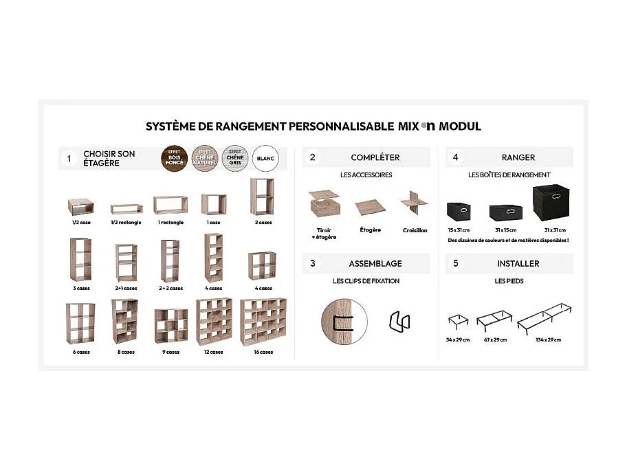 Pied pour Étagère "Mix n'Modul" 34cm Noir