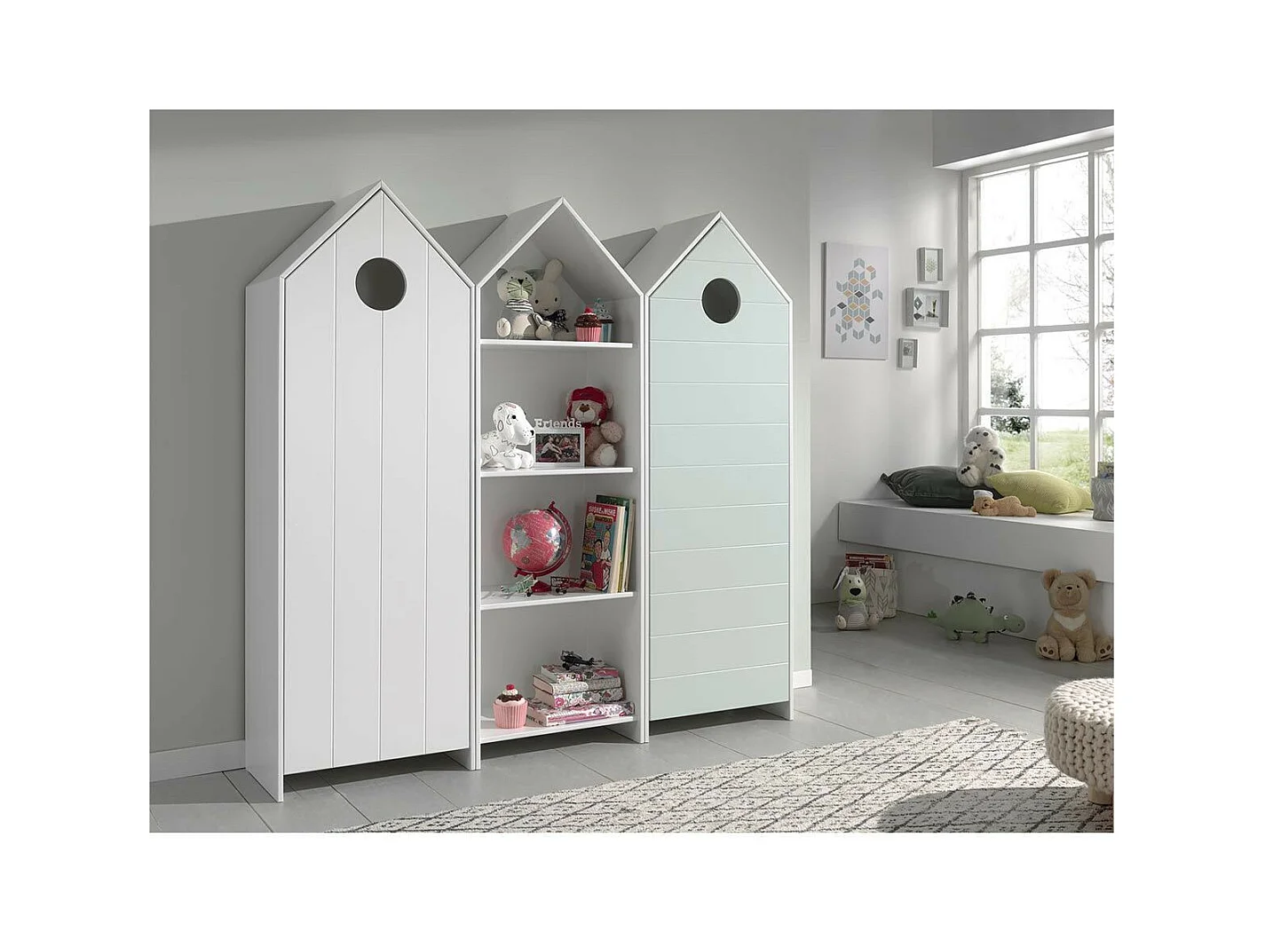 Pack - Étagère Enfant & 2 Armoires "Casami" Blanc & Menthe