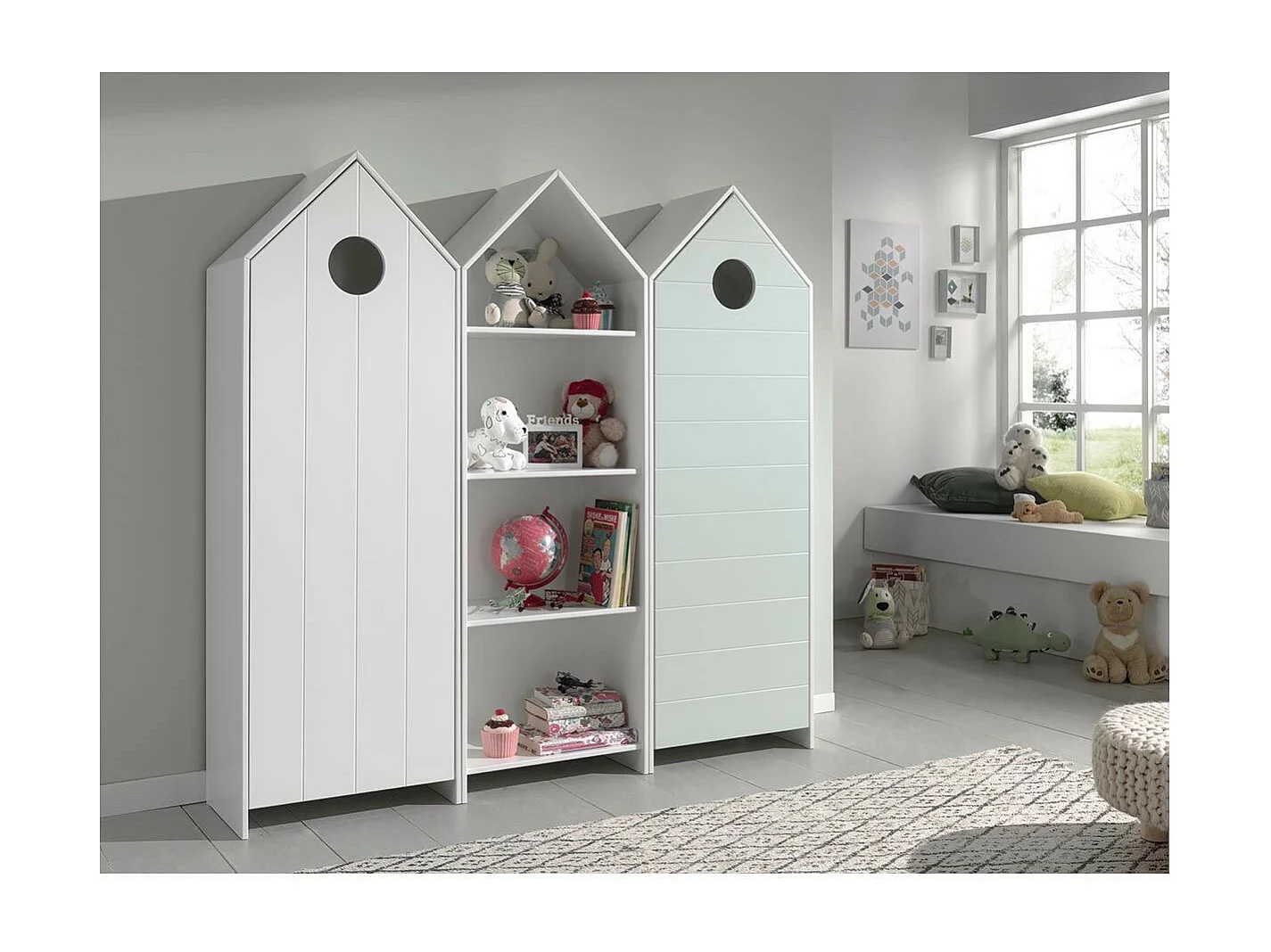 Pack - Étagère Enfant & 2 Armoires "Casami" Blanc & Menthe