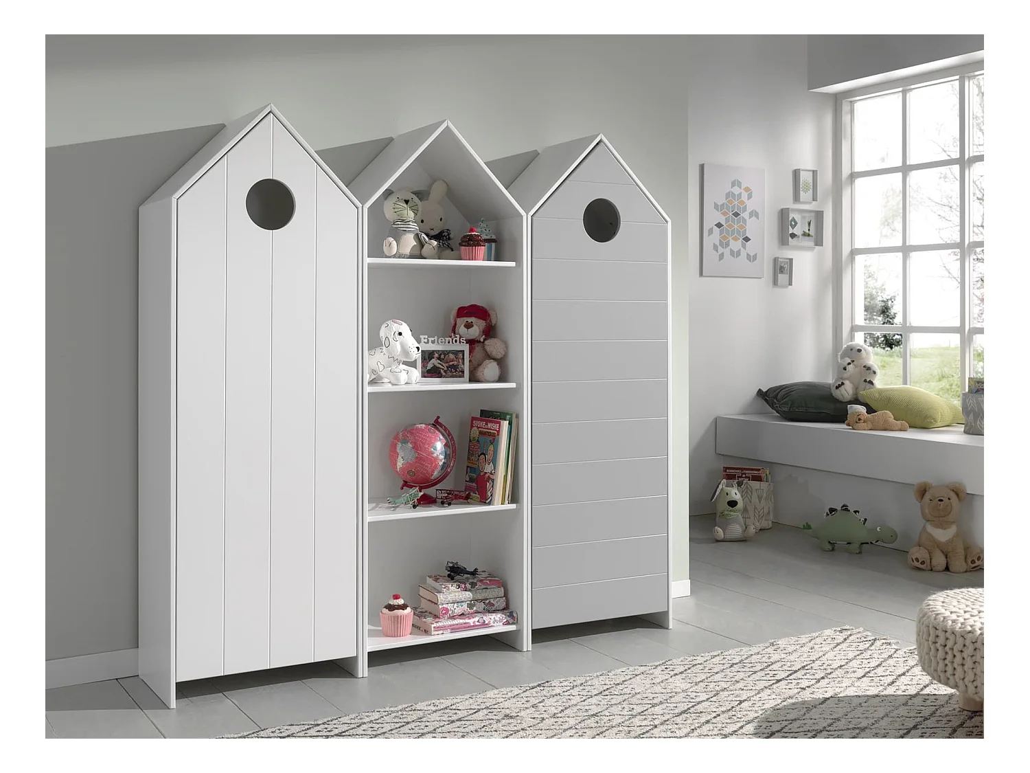 Pack - Étagère Enfant & 2 Armoires "Casami" Blanc & Gris