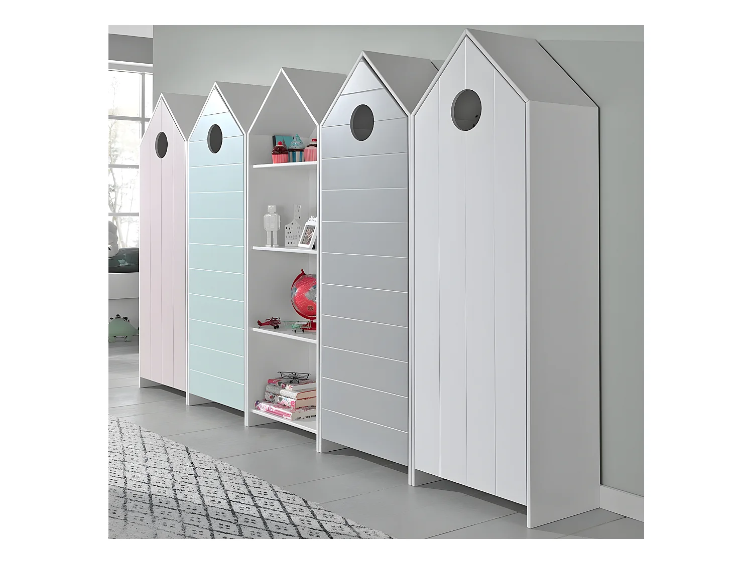 Pack - Étagère Enfant & 2 Armoires "Casami" Blanc & Gris