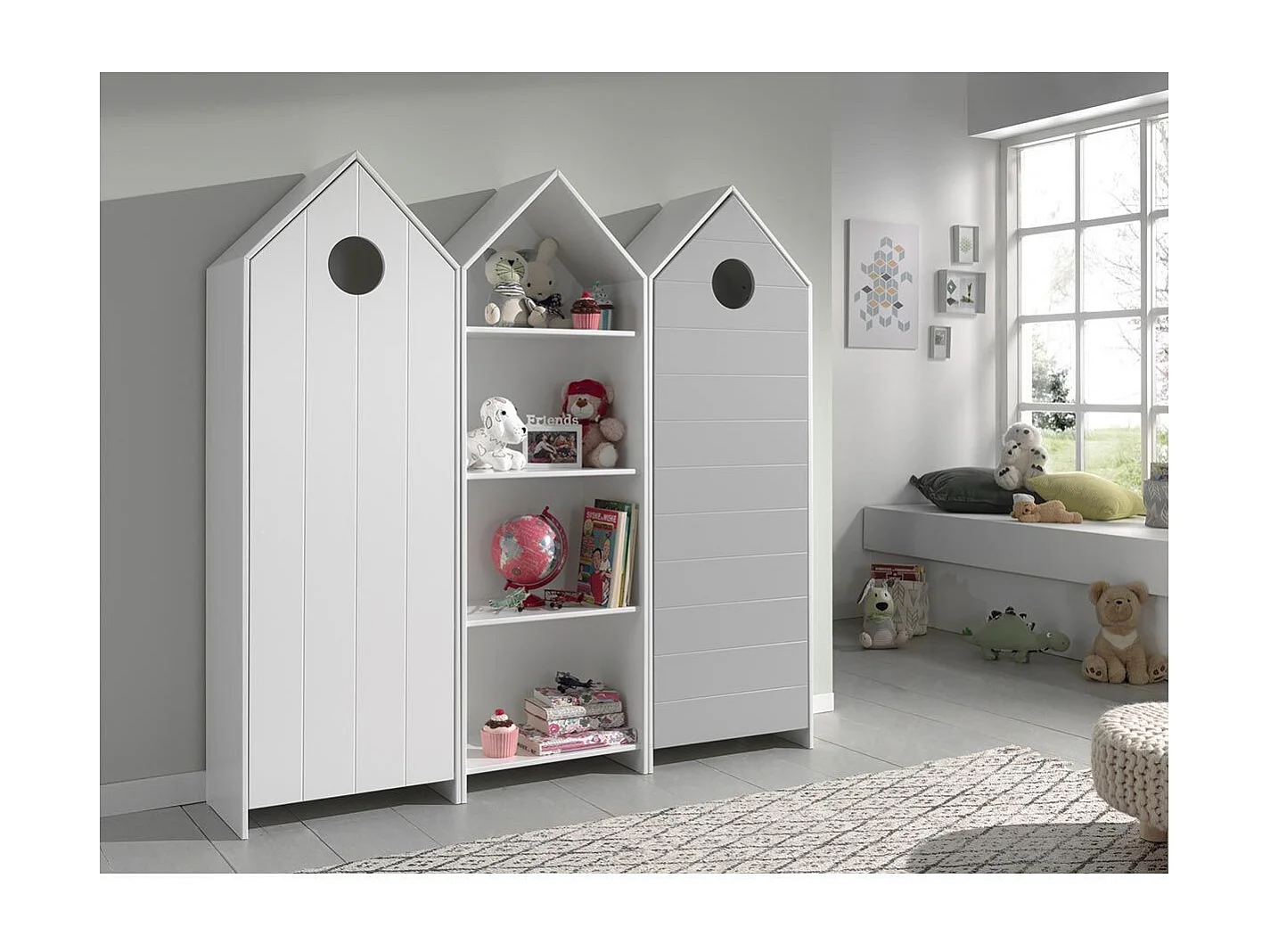 Pack - Étagère Enfant & 2 Armoires "Casami" Blanc & Gris