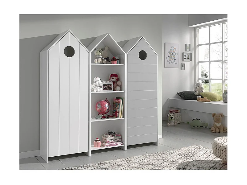 Pack - Étagère Enfant & 2 Armoire "Caami" Blanc & Gri
