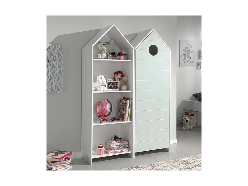 Pack - Étagère & Armoire 4 Niveaux "Casami" 171cm Blanc & Menthe