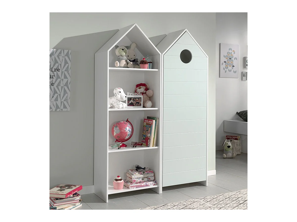 Pack - Étagère & Armoire 4 Niveaux "Casami" 171cm Blanc & Menthe
