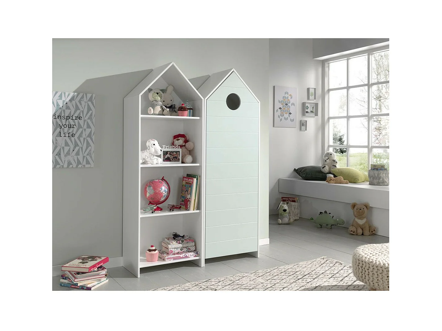 Pack - Étagère & Armoire 4 Niveaux "Casami" 171cm Blanc & Menthe