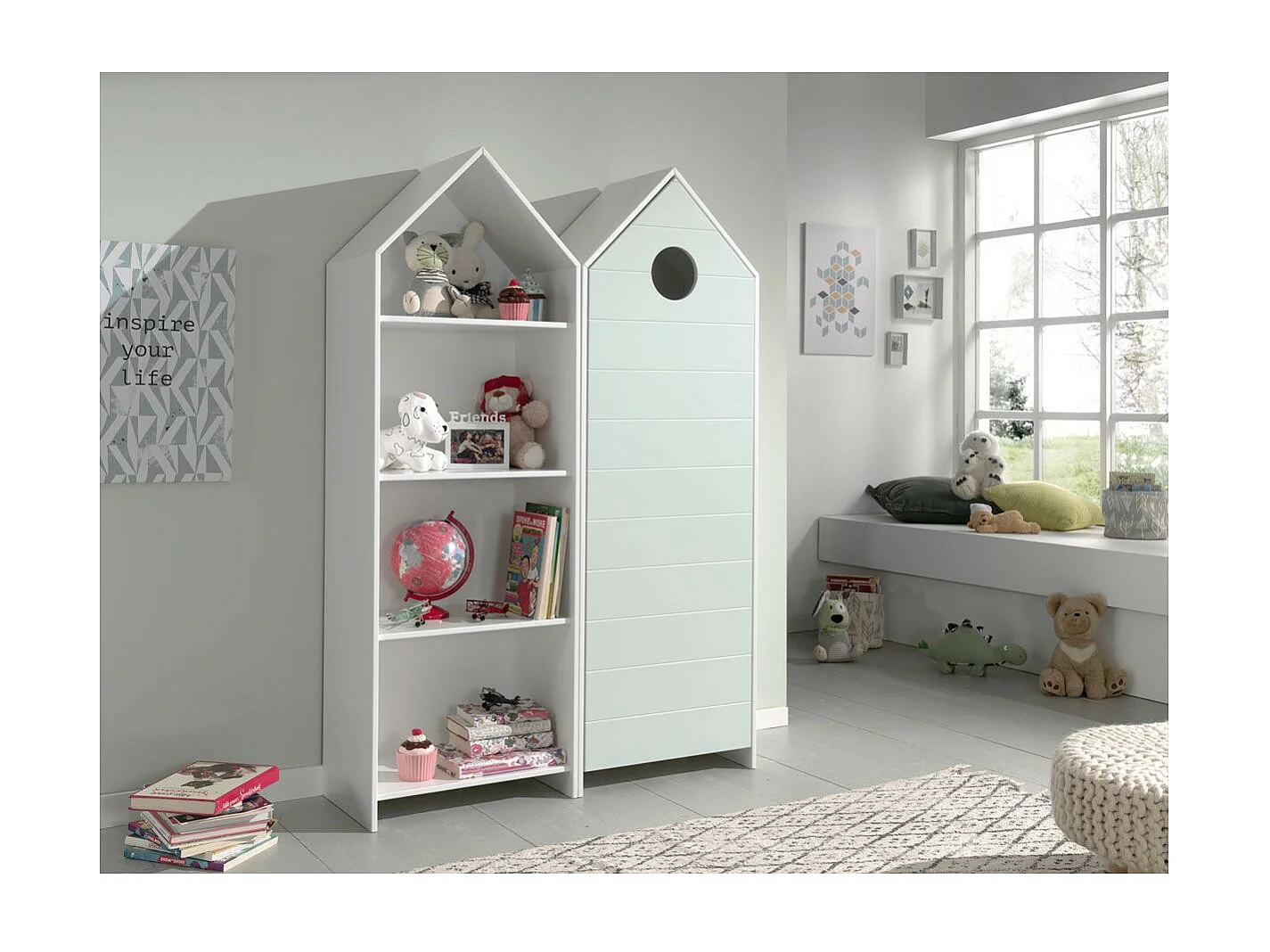 Pack - Étagère & Armoire 4 Niveaux "Casami" 171cm Blanc & Menthe