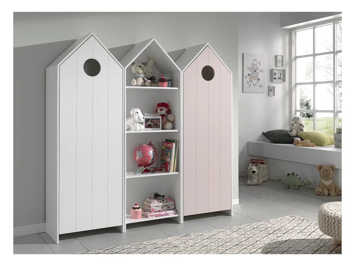 Pack - Étagère Enfant & 2 Armoires "Casami" Blanc & Rose