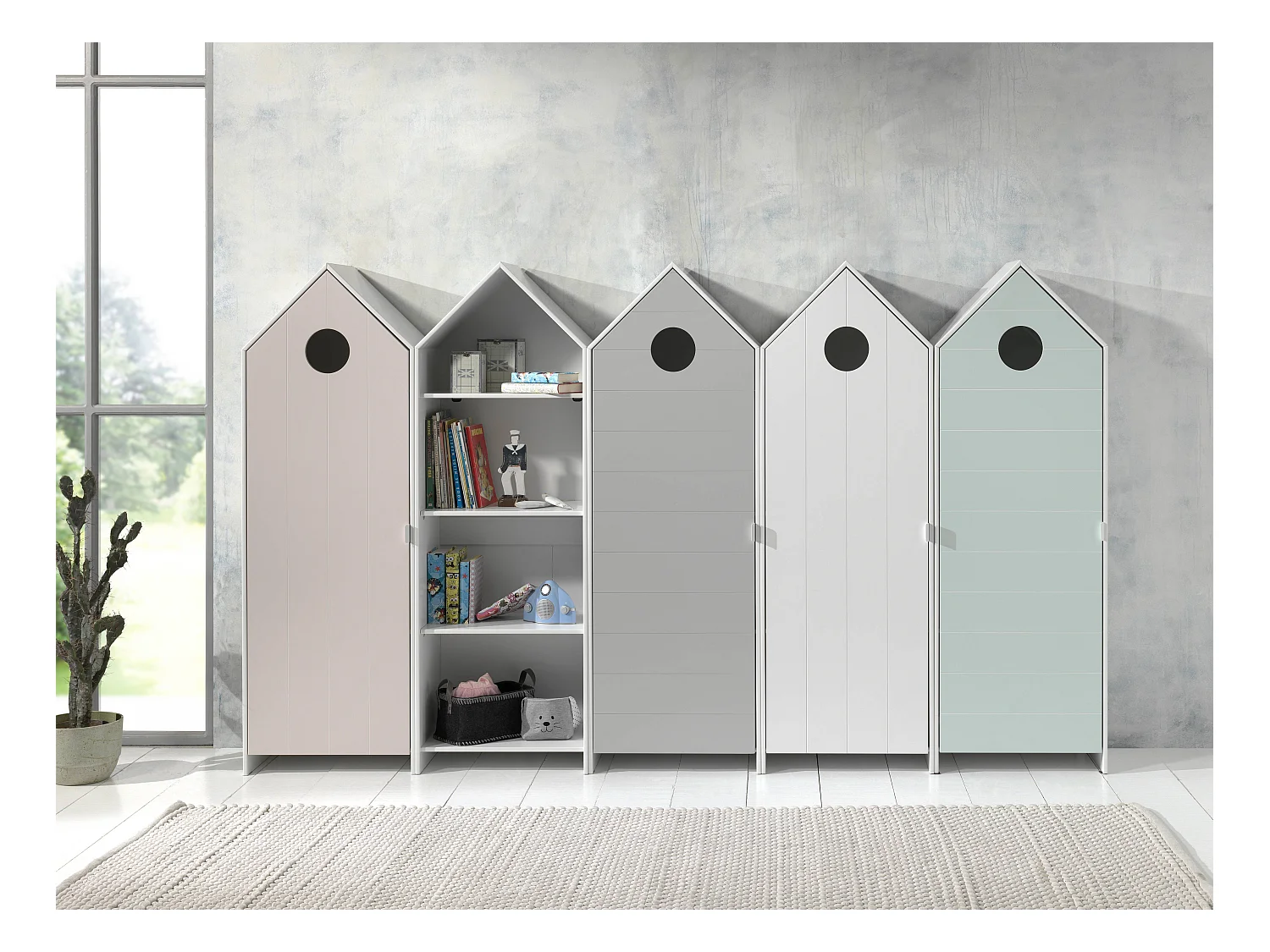 Pack - Étagère Enfant & 2 Armoires "Casami" Blanc & Rose