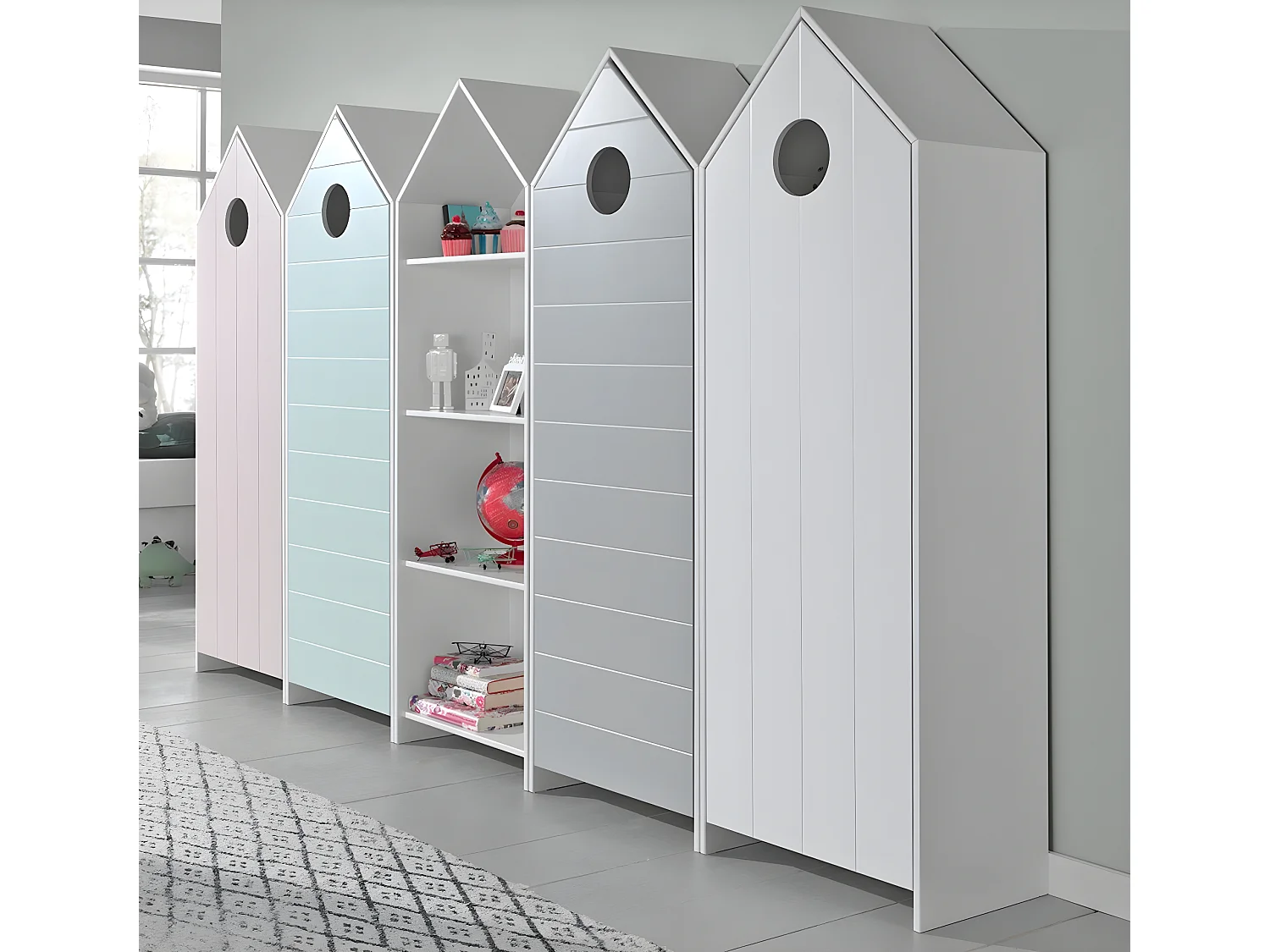 Pack - Étagère Enfant & 2 Armoires "Casami" Blanc & Rose