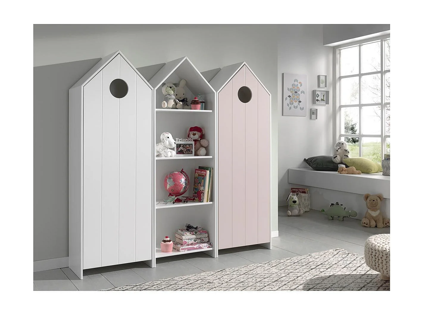 Pack - Étagère Enfant & 2 Armoires "Casami" Blanc & Rose