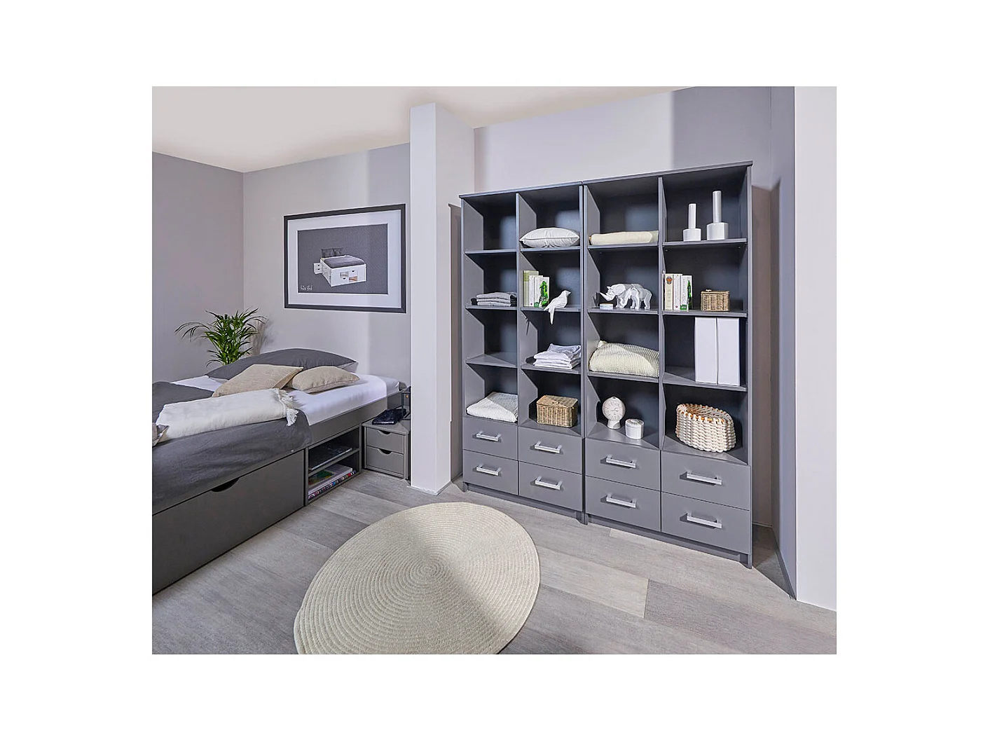 Étagère 4 Niveaux & 4 Portes "Azio" 91cm Gris