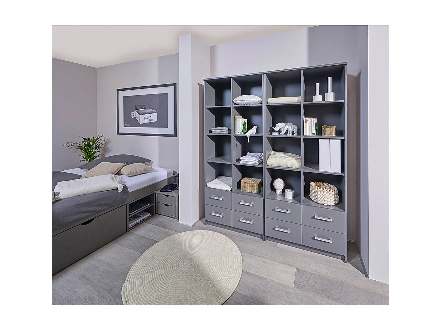 Étagère 4 Niveaux & 4 Portes "Azio" 91cm Gris