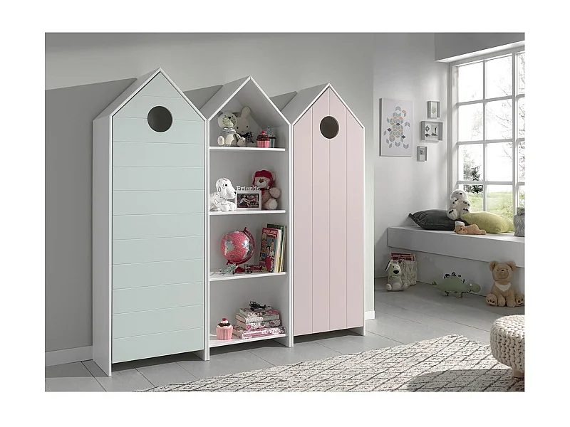 Pack - Étagère Enfant & 2 Armoires "Casami" Blanc, Menthe & Rose