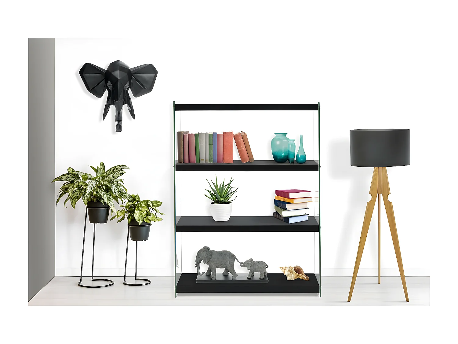 Étagère 4 Niveaux "Elementary" 113cm Noir Brillant