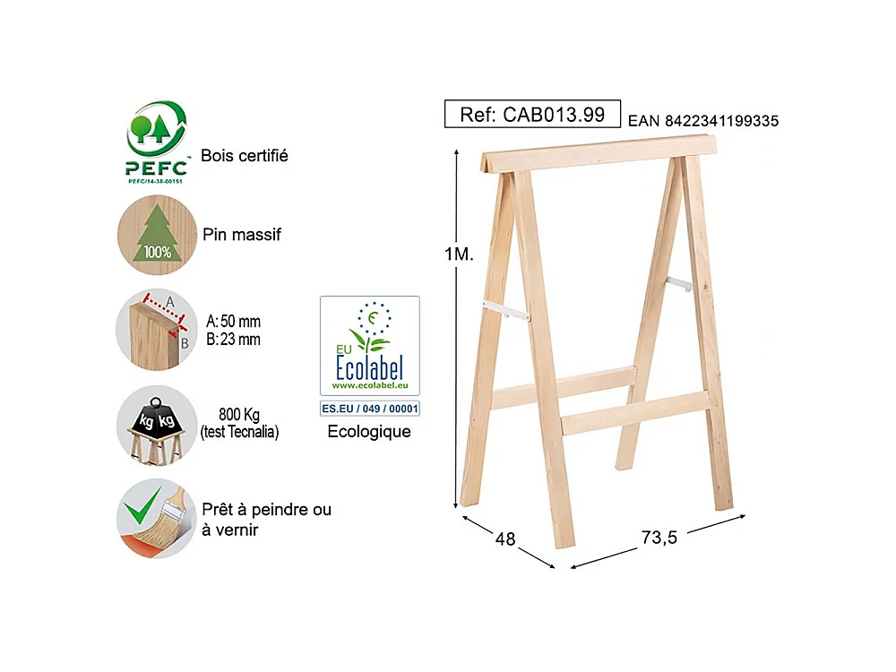 Cavalletto in pino alto 1 m sezione 50x23 mm