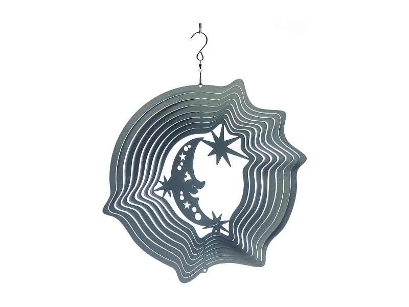 Mobile à vent lune & étoiles argent 30 cm Grand modèle