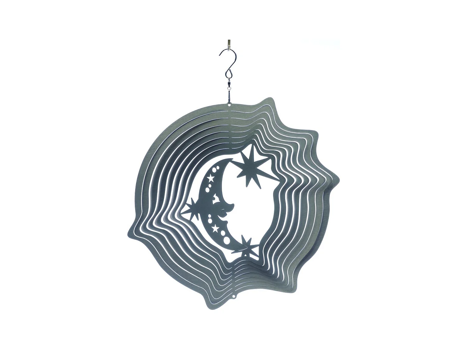 Mobile à vent lune & étoiles argent 30 cm Grand modèle