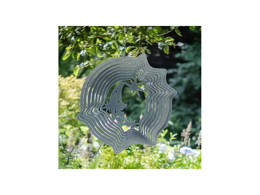 Mobile à vent lune & étoiles argent 30 cm Grand modèle