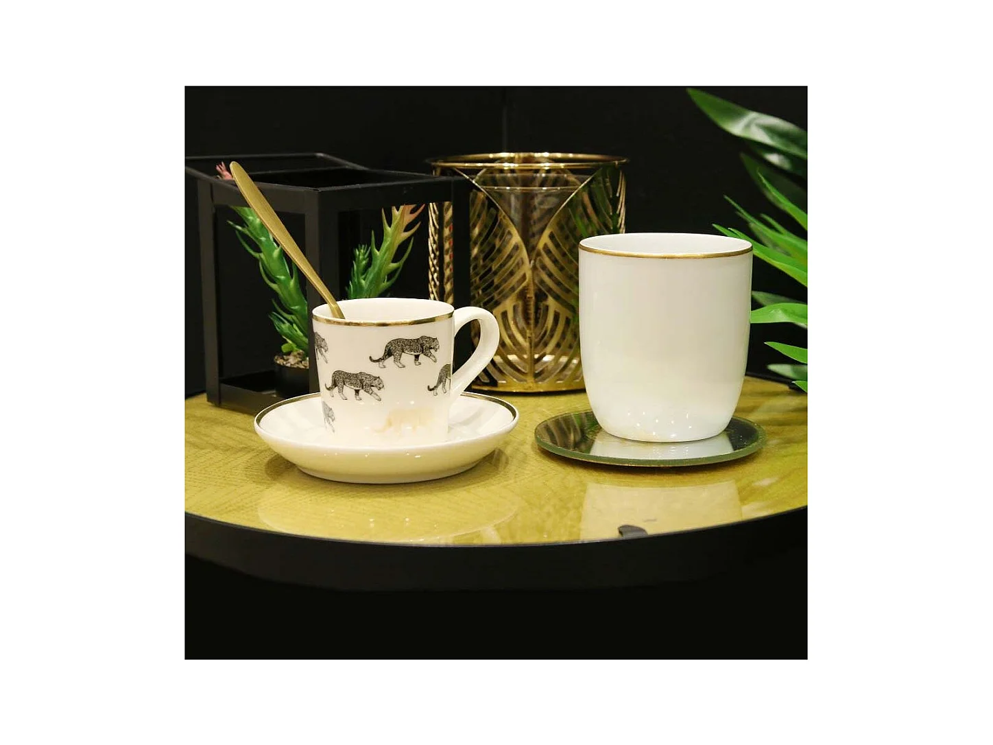 Tazza in porcellana con finiture dorate da 18 cl Set di 6 pezzi