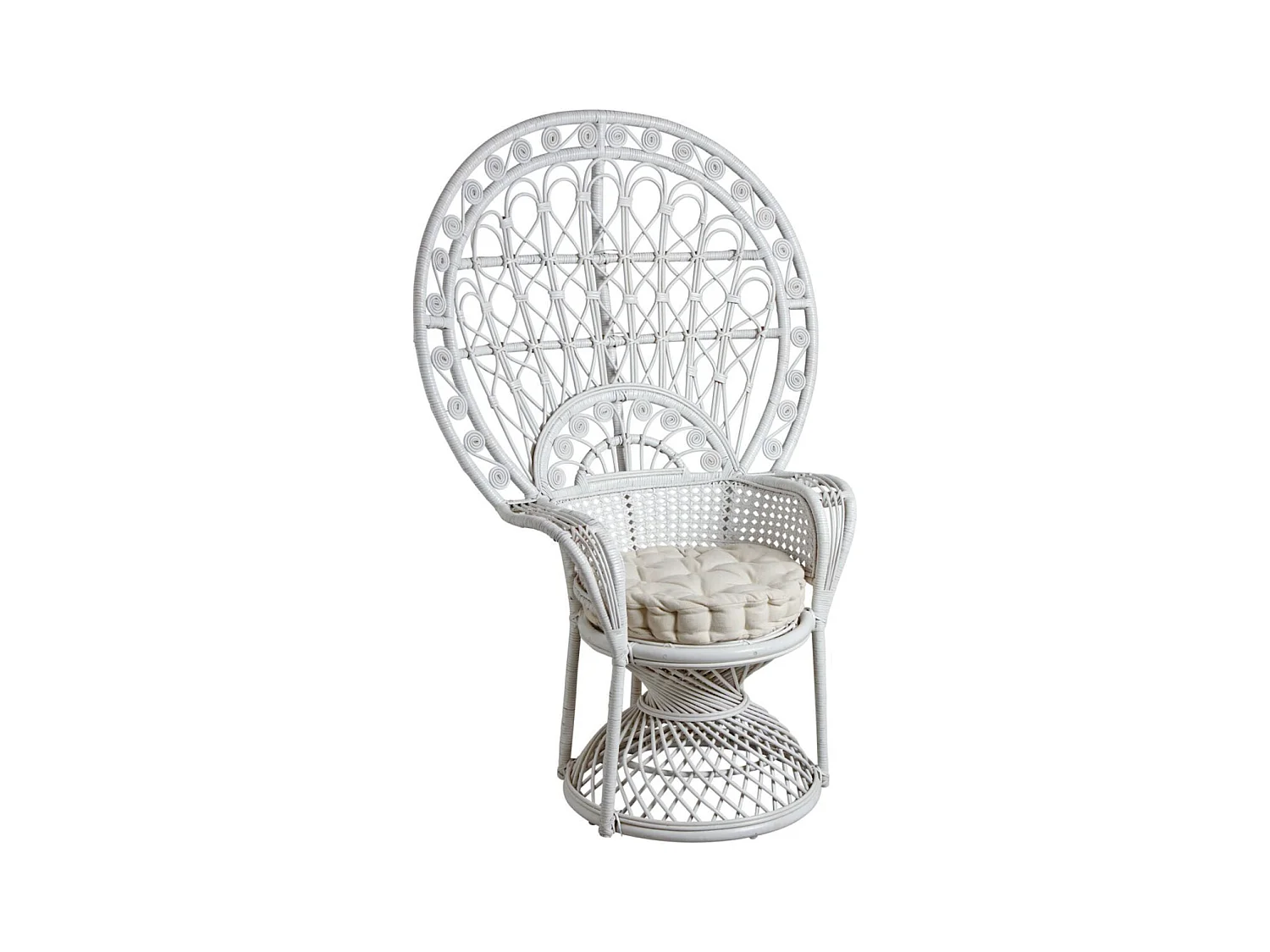Fauteuil Emmanuelle en rotin laqué blanc avec coussin