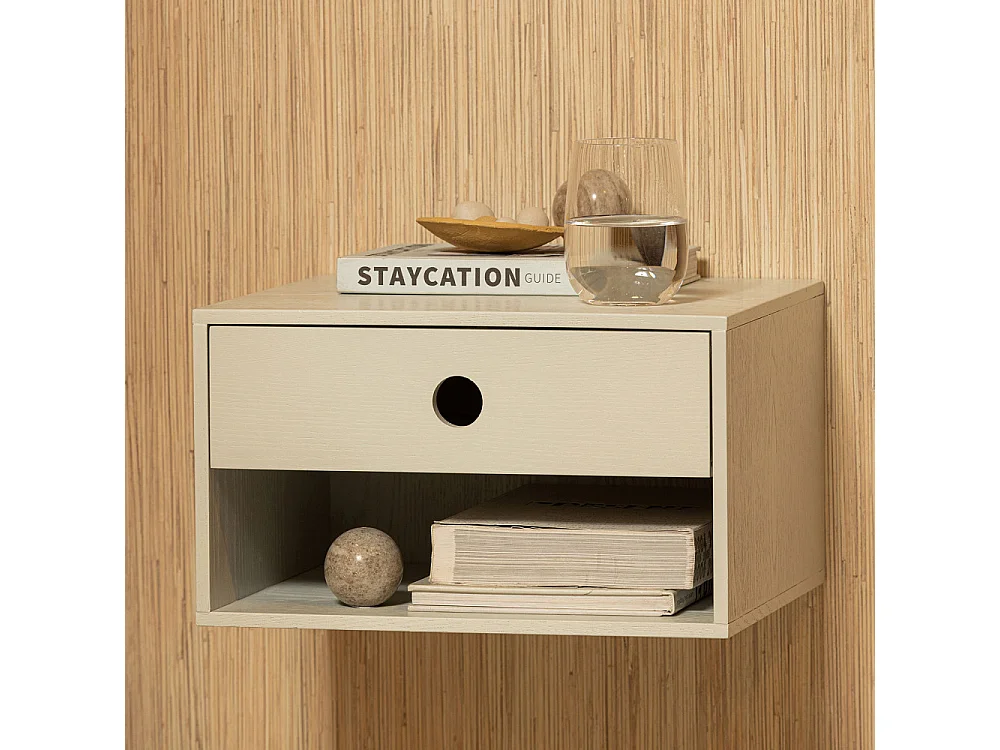 Nancy - Table de chevet murale en bois - Gris clair