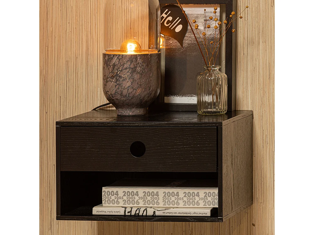 Nancy - Table de chevet murale en bois - Noir