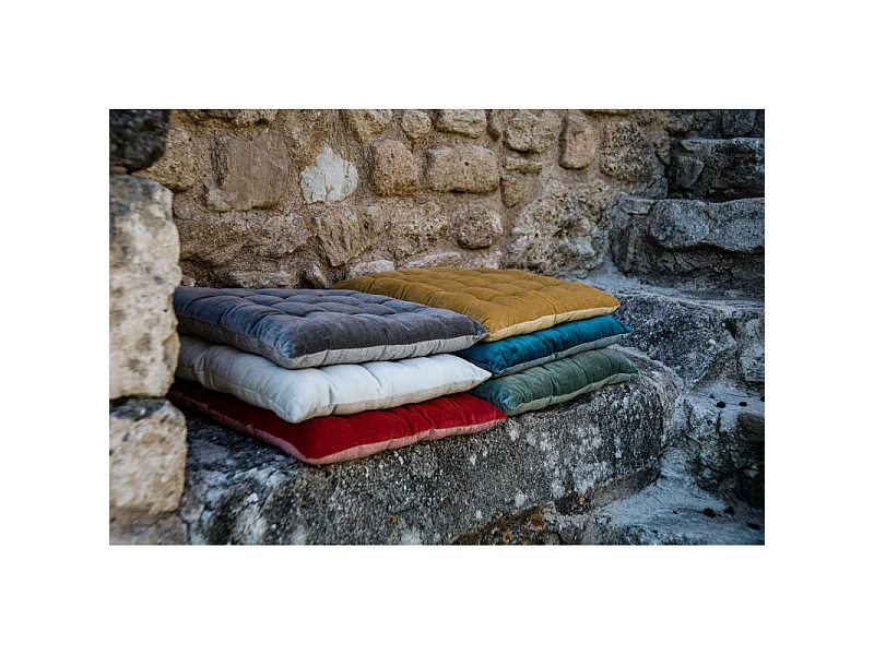 Coussin de chaise capitonné en velours de coton 16 points 40 x 40 + 5 cm "Isilde" Vent du sud