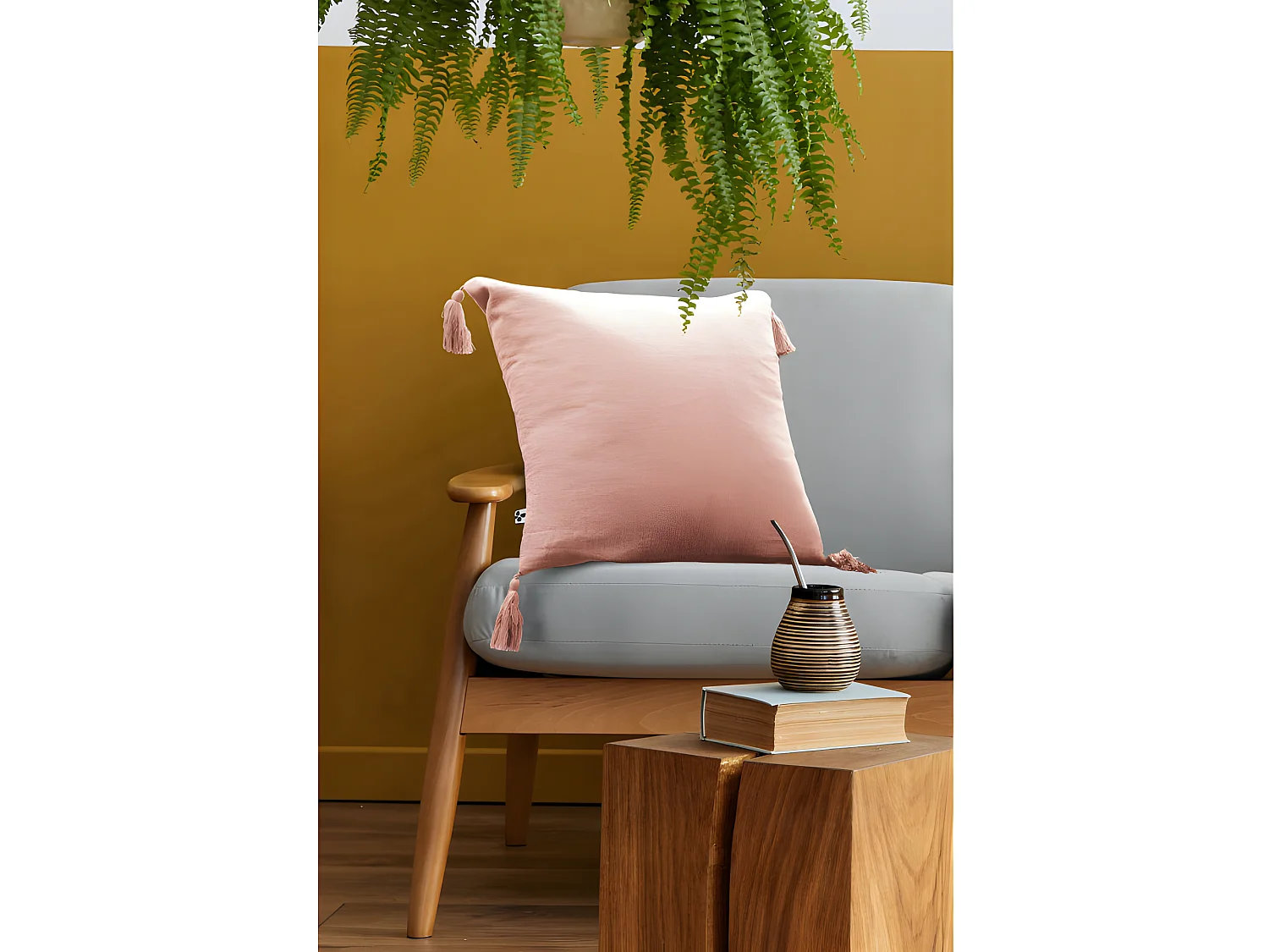 Coussin déhoussable avec pompons "Gaïa" 40 x 40 cm "Gaze de Coton"